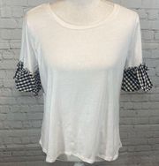 PAPER + TEE T-Shirt Ruffled Sleeve White w Black/White Checks-Large