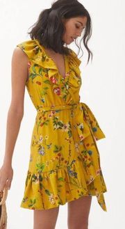 NWT Maeve  Yellow Botanical Floral Wrap Style Mini Dress- Size M