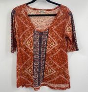 Women’s lucky brand bohemian boho orange Y2k fairycore short sleeve shirt medium