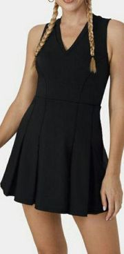 Halara V Neck Sleeveless Side Zipper Pleated Mini Golf Dress Black Small