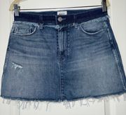 Denim Jean Skirt Raw Hem Fringe 28