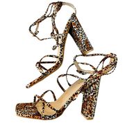 Miss Lola Adelle-2 Women’s Sz 7 Cheers Pattern Ankle Ties Heel Sandals