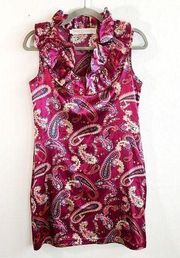 Tracy Negoshian Dress Paisley Print Ruffle Neck Sleeveless S EUC Holiday Dress