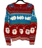 No Boundaries NEW Ugly Christmas Sweater Holiday Santa Ho Ho Ho Garland Top L