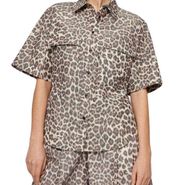 Hugo Boss Retro Banimala Animal Print Button-Up Boxy Top Oversized 2 NWOT