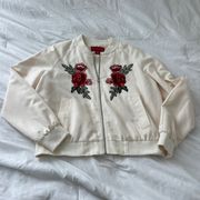 Saks fifth avenue bomber   Size medium  Condition: great Color: cream   Details : - Embroidered patches on front  - Full zip 