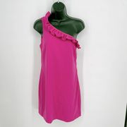 Camilyn Beth Womens Sz 4 The Silvie Fuchsia One Shoulder Ruffle Lined