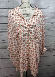 Sonoma 3x orange, white and brown button down blouse - 2824