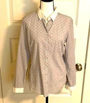 New York& Co.|| Black/white striped dot collared button down long sleeve top