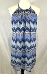 Periwinkle blue white and pink chevron print halter sundress size small