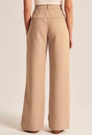 Abercrombie & Fitch High Waisted Pleated Wide Leg Trouser Pant Size M Tan