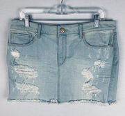 Express Jeans Womens 10 Light Wash Destroyed  Knee Length Jean Skirt New
