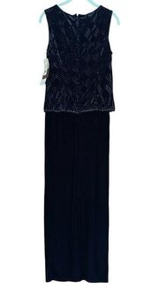Jessica McClintock Sleeveless Long Black Velvet Maxi Dress & Wrap Size 10 NWT