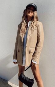 NWT  Leather Faux Tan Beige Blazer Coat Jacket Blogger Pinterest Fav Cream