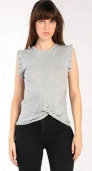 💕CURRENT AIR💕 Front Knot Ruffle Trim Sleeveless Knit Top Viscose Blend L NWT