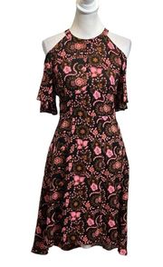 A.L.C. ALC Emile Floral Silk Cold Shoulder Dress Black Henna Pink Women’s Size 4