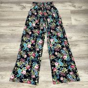 Black Floral & Paisley Muli-Color Print Elastic Waist Pull On Pants M