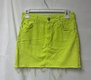 Topshop US 4 Micro Mini Neon Yellow Denim Skirt Y2K Raw Hem Statement Bright