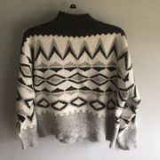 Grey And White Geometric Mock Turtle Neck Sweater