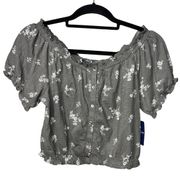 Lucky Brand Women's Small Crop Top Short Sleeve Green Floral Cotton NEW NWT