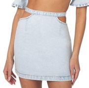 New  Cut Out Waist Belted Denim Mini Skirt Super Light Size Large