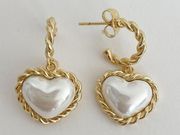 Gold Hoop Earrings With Faux Pearl Heart Pendant