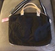 Xhilaration bag w/ cream handles & shoulder strap black nylon bag tote purse