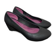 Crocs Lina Wedge Pumps Black Purple Rubber Slip On Dual Comfort Women's Size 8