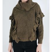 Express Cowl Neck Olive Green Crop Sweater