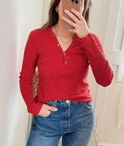 ZARA red pullover v-neck ribbed long sleeve