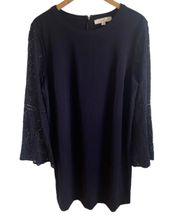 - blue lace long sleeve dress