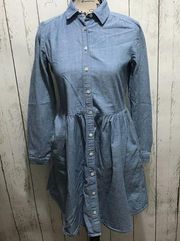 J. Crew Denim Dress Long Sleeve Babydoll Button front cotton Chambray size 00