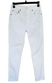 RE/DONE Originals SZ 27 High-Rise Ankle Crop Jeans Button-Fly Frayed Hems White