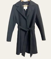 Kate Spade Solid Black Belted Tie Waist A-Line Coat Size S