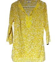 Charter Club Yellow Floral Split Neck Tunic Top Blouse S