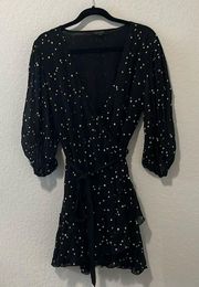 ALL SAINTS Gracie Wrap Dress, Black with Embroidered Stars,  Size 10