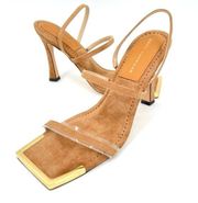 Good American  Standout Square Open Toe Heels Suede Beige Size 10.5 NIB GA022S-E