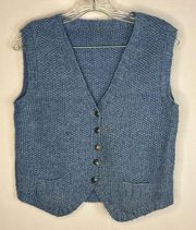 American Vintage 1980's Hand knit Blue vest coat of arms buttons size small