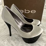 Bebe Riley Pearl Silver stiletto heels shoes sz 5