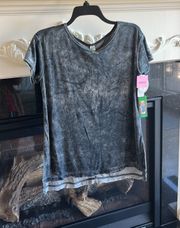 Crushed Velvet Top Charcoal Gray Womens Shirt New Roomy Small