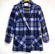 Wilfred Free Aritzia Off Duty Plaid Wool Cocoon Jacket Blue XS