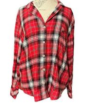 Victoria Secret XL Red Plaid Flannel Button Up Top