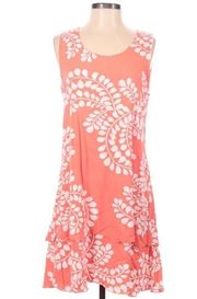 Escapada Floral Dress Orange White Sleeveless Scoop Neck Ruffle Hem Women’s XS