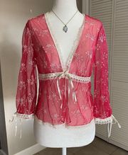 Victoria's Secret red white floral lace Coquette garden fairy cardigan S