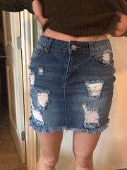 Ripped Denim Skirt