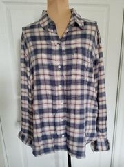 Treasure & Bond  Blue-Pink Ryan Plaid Boyfriend  Button Down Shirt Womens Size S