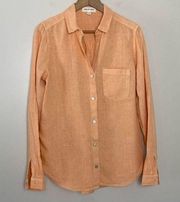 Cloth and Stone Long Sleeve Button Front Linen Shirt Peachy Orange Size M