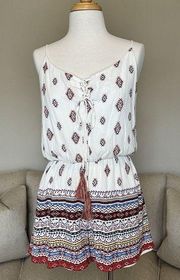 Romper Sleeveless Shorts White Red Pattern Romper Medium