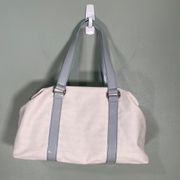 Emporio Armani Logo Canvas Satchel Shoulder Bag Off White Light Blue