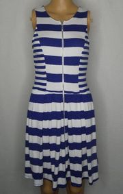 Ella Moss Striped Zip Front Fit & Flare Mini Dress Blue White Sleeveless Medium